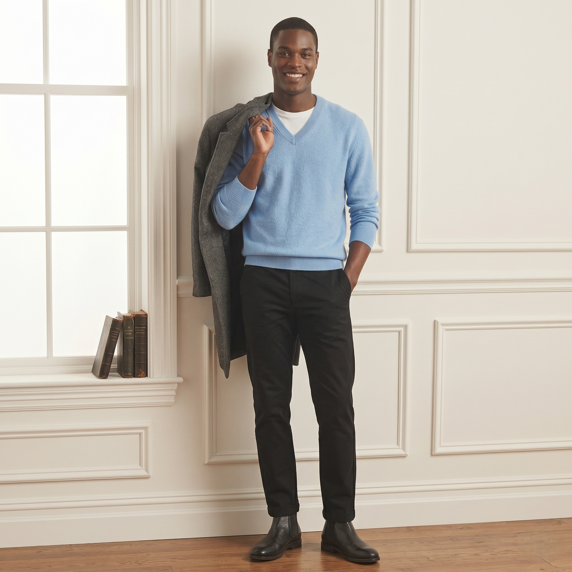 Authentic Sky blue Original V-Neck Full Sleeve Cashmere Sweater for Men