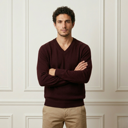 Authentic Wine Red Original V-Neck Full Sleeve Himalayan Cashmere Sweater for Men