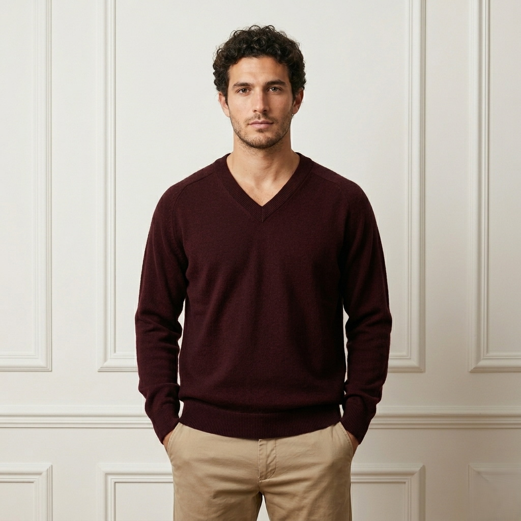 Authentic Wine Red Original V-Neck Himalayan Cashmere Sweater