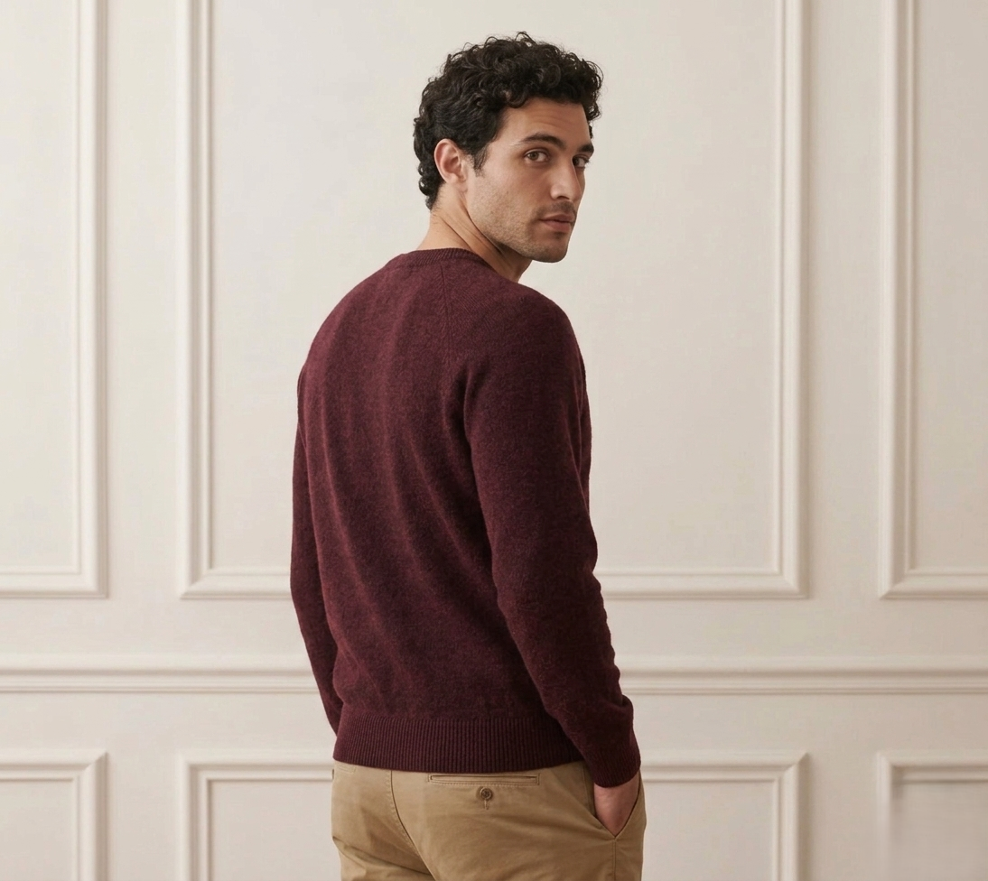 Authentic Wine Red V-Neck Himalayan Cashmere Sweater