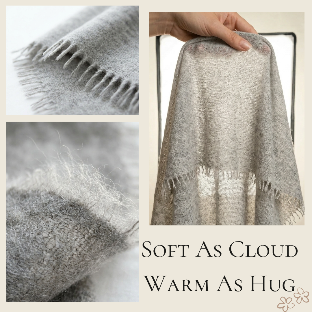 Pure 16-Micron Handknitted Cashmere Pashmina Shawl