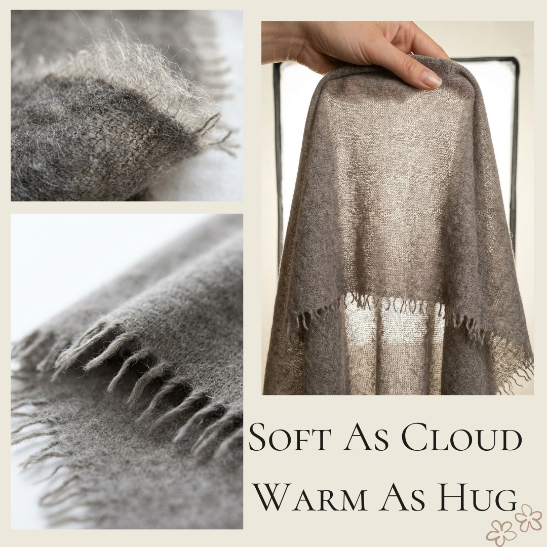 Pure 16-Micron Handknitted Cashmere Pashmina Shawl