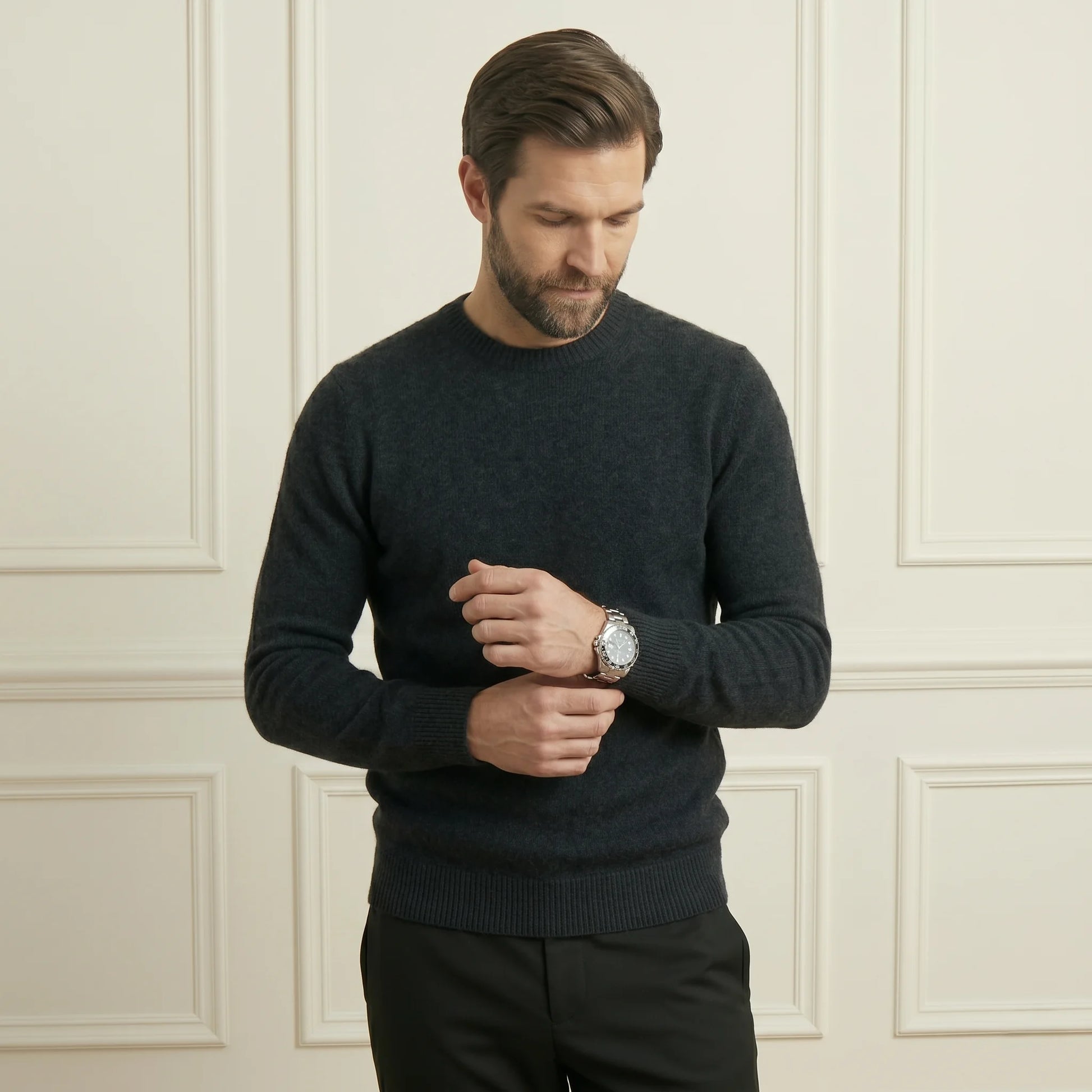 Black  Crewneck Cashmere Full Sleeve Sweater for men