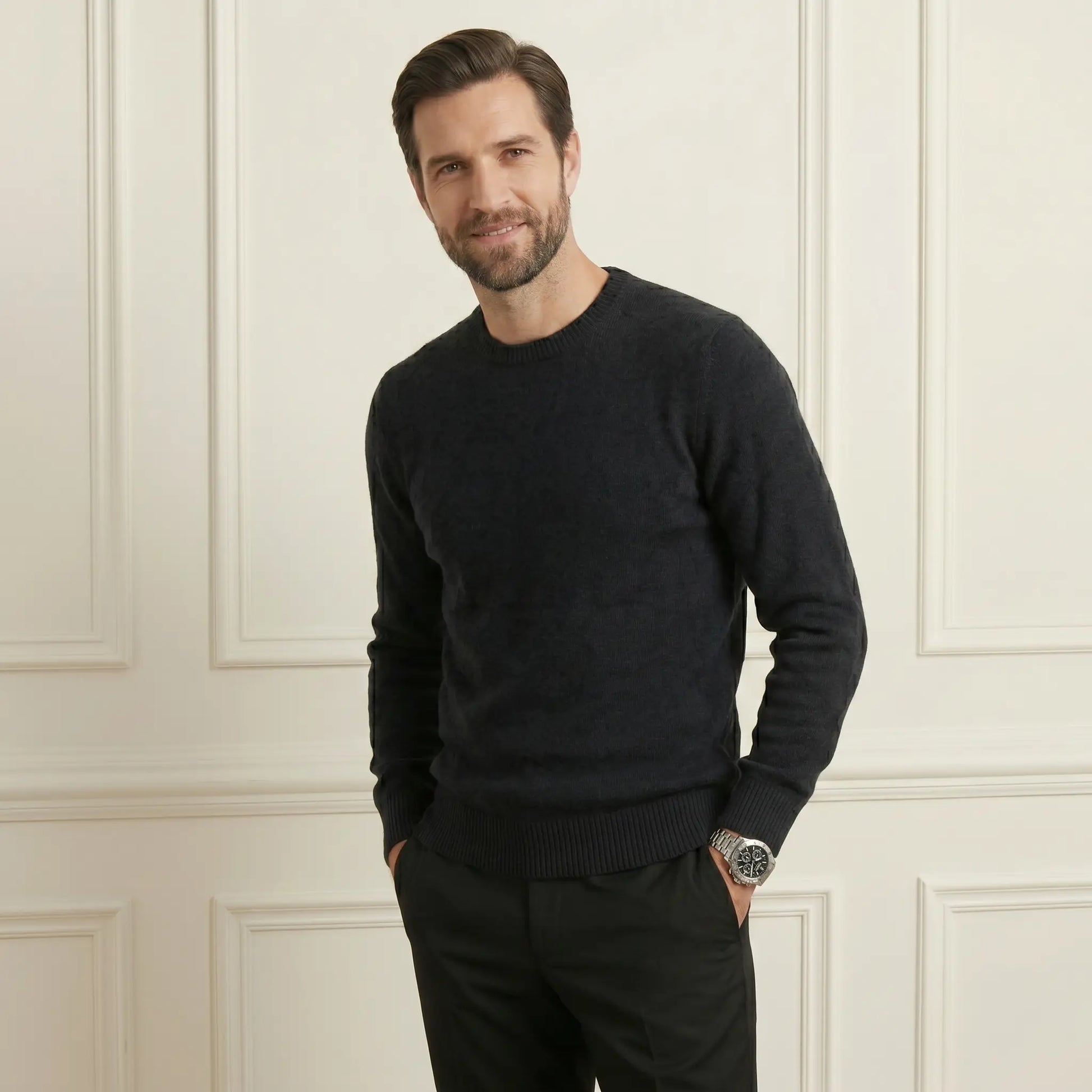 Black Original Crewneck Himalayan Cashmere Full Sleeve Sweater for men