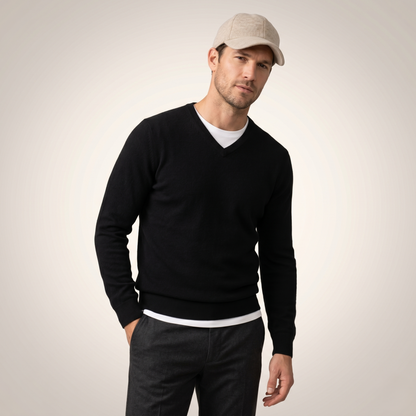 Black Original V-Neck Full Sleeve Himalayan Cashmere Sweater for Men