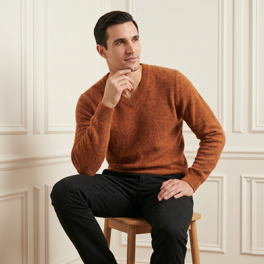 Caramel Original V-Neck Himalayan Cashmere Sweater