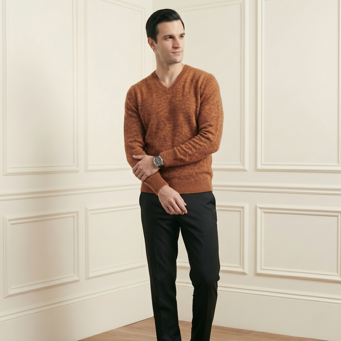 Caramel Original V-Neck full sleeve Himalayan Cashmere Sweater