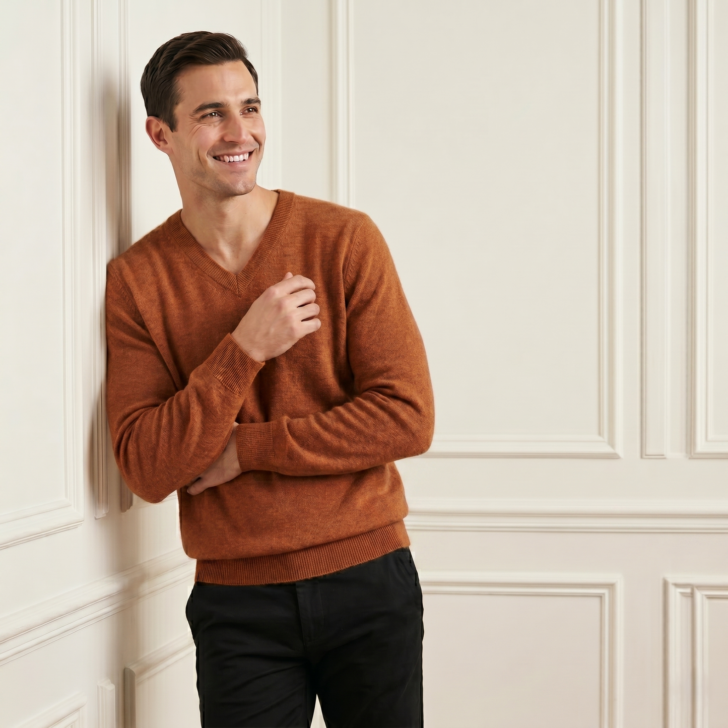 Caramel V-Neck Himalayan Cashmere Sweater