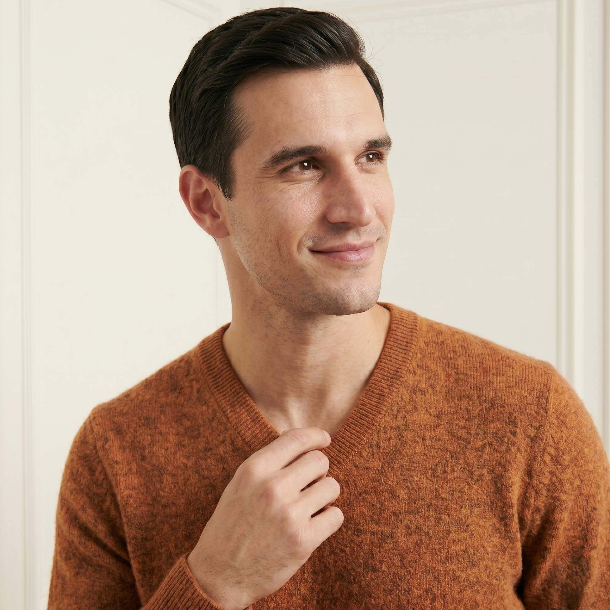 Caramel V-Neck full sleeve Himalayan Cashmere Sweater