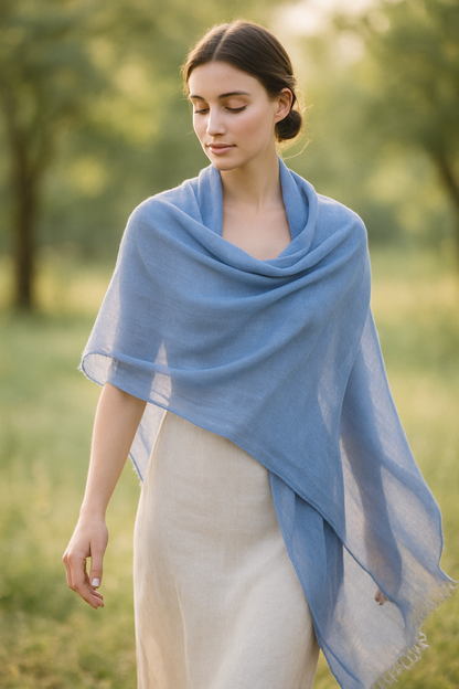 100% Pure Himalayan Cashmere Pashmina Shawl - Namche Collection Sky Blue
