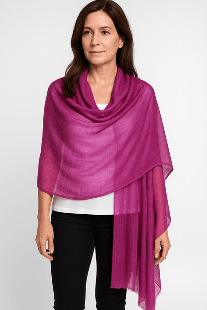 NPIA Certified 100% Pure Himalayan Cashmere Pashmina Shawl - Annapurna Fuchsia Pink