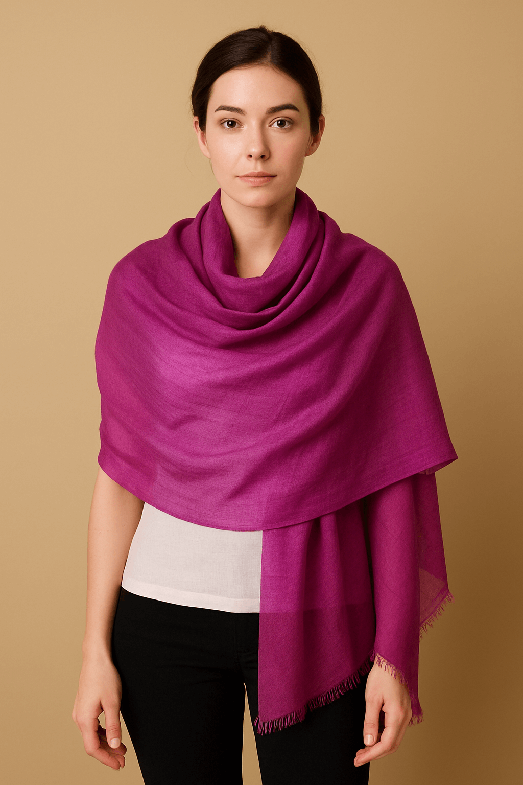 NPIA Certified 100% Pure Himalayan Cashmere Pashmina Shawl - Annapurna Fuchsia Pink