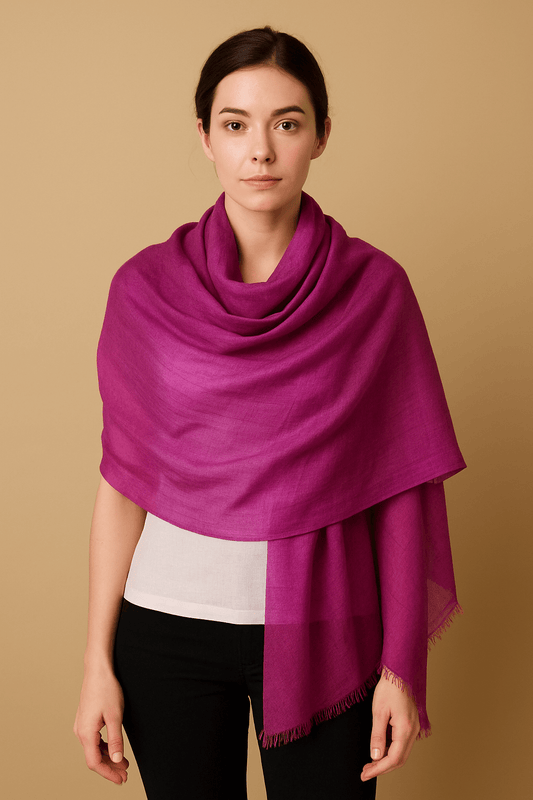 NPIA Certified 100% Pure Himalayan Cashmere Pashmina Shawl - Annapurna Fuchsia Pink