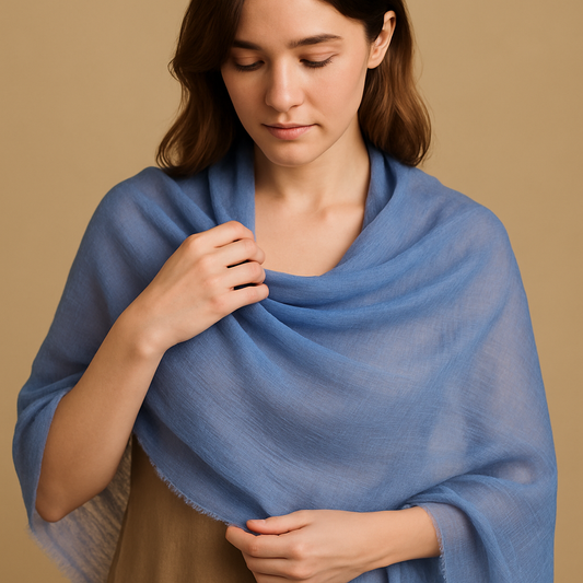 100% Pure Himalayan Cashmere Pashmina Shawl - Namche Collection Sky Blue