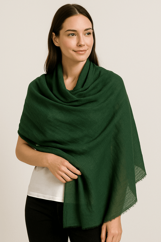 NPIA Certified 100% Pure Himalayan Cashmere Pashmina Shawl - Mustang Forest Green