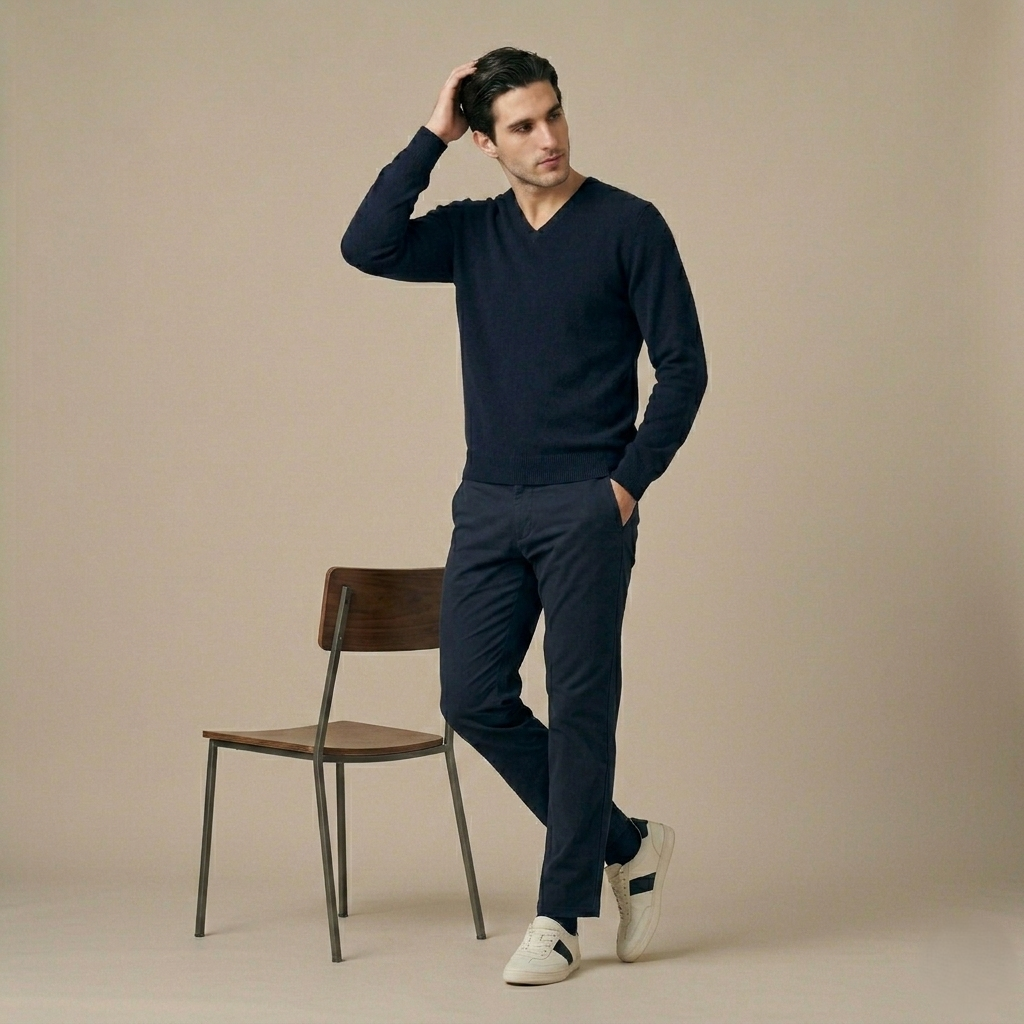 Dark Navy Original V-Neck Himalayan Cashmere Sweater