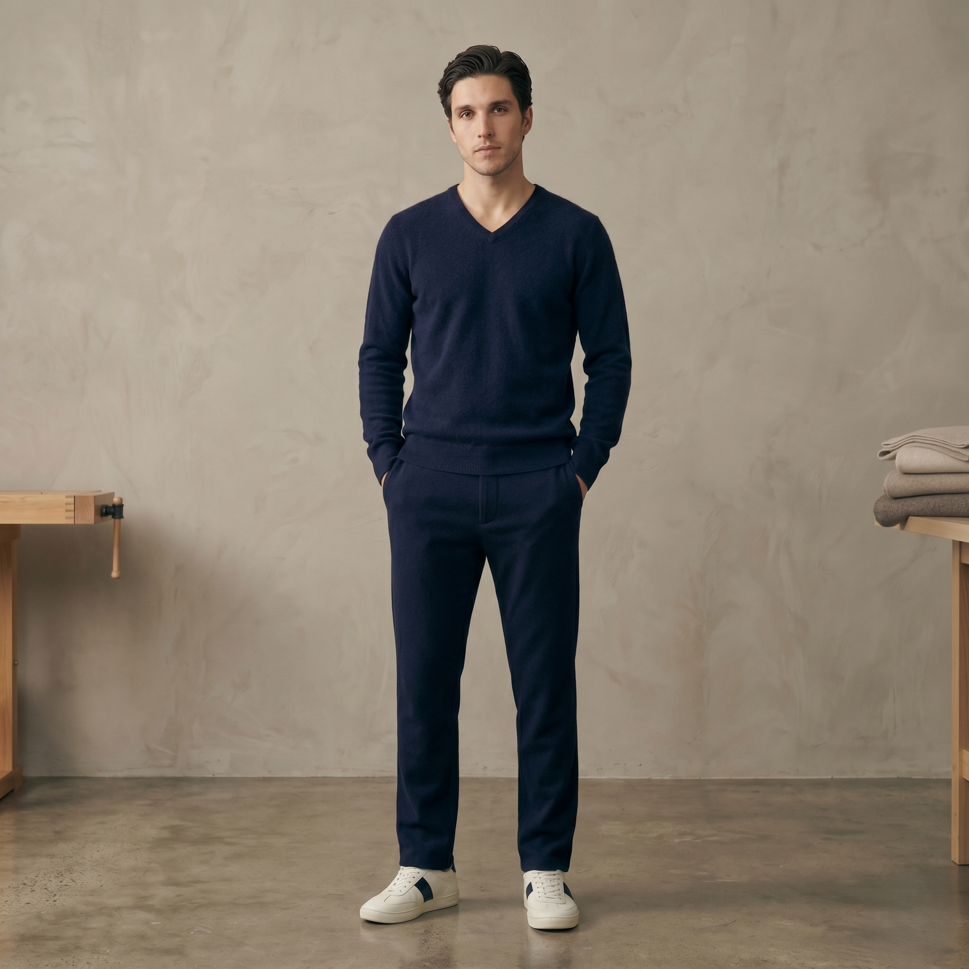 Dark Navy V-Neck Full sleeve Himalayan Cashmere Sweater