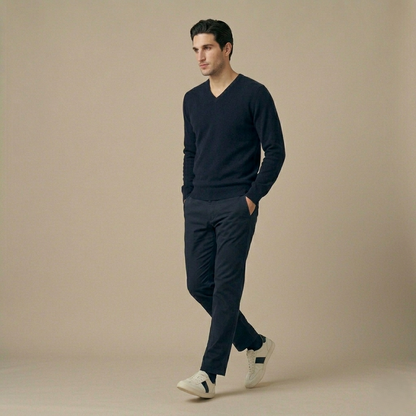 Dark Navy V-Neck Himalayan Cashmere Sweater