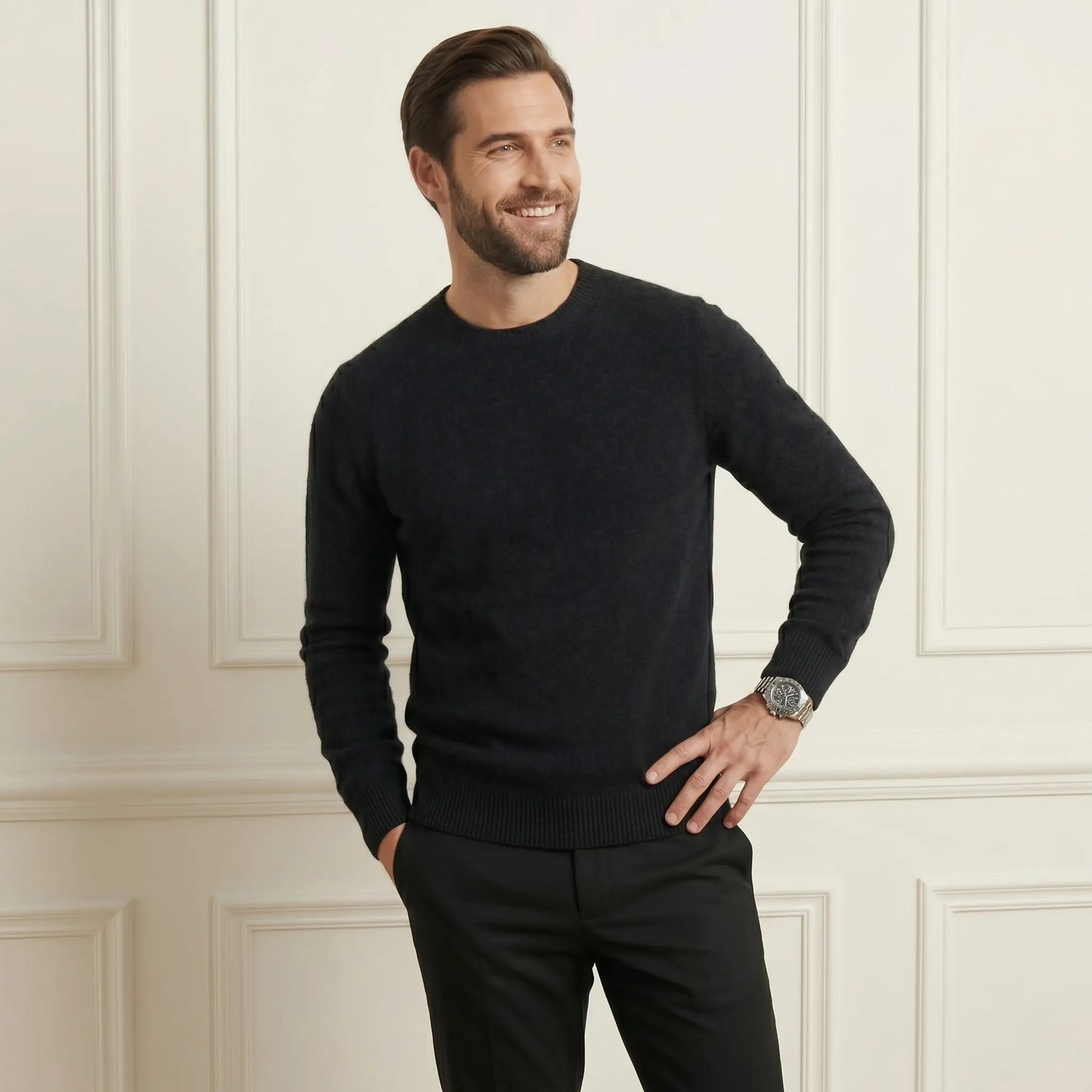 Exclusive Black Crewneck Himalayan Cashmere Full Sleeve Sweater for men