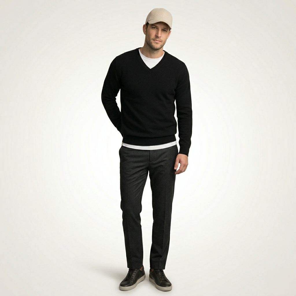 Exclusive Black Original V-Neck Full Sleeve Himalayan Cashmere Sweater