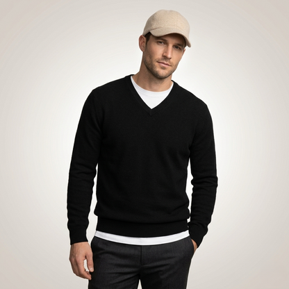 Exclusive Black Original V-Neck Himalayan Cashmere Sweater