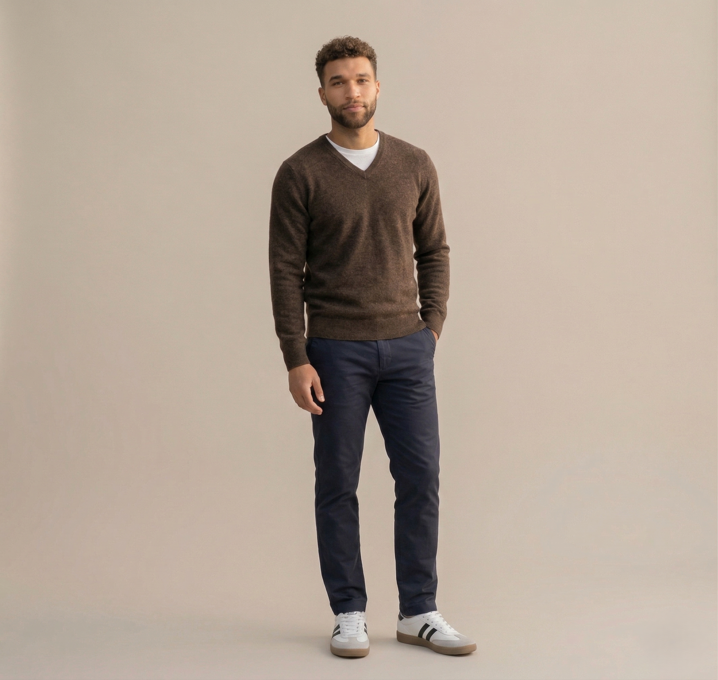 Exclusive Brown Original V-Neck Himalayan Cashmere Sweater