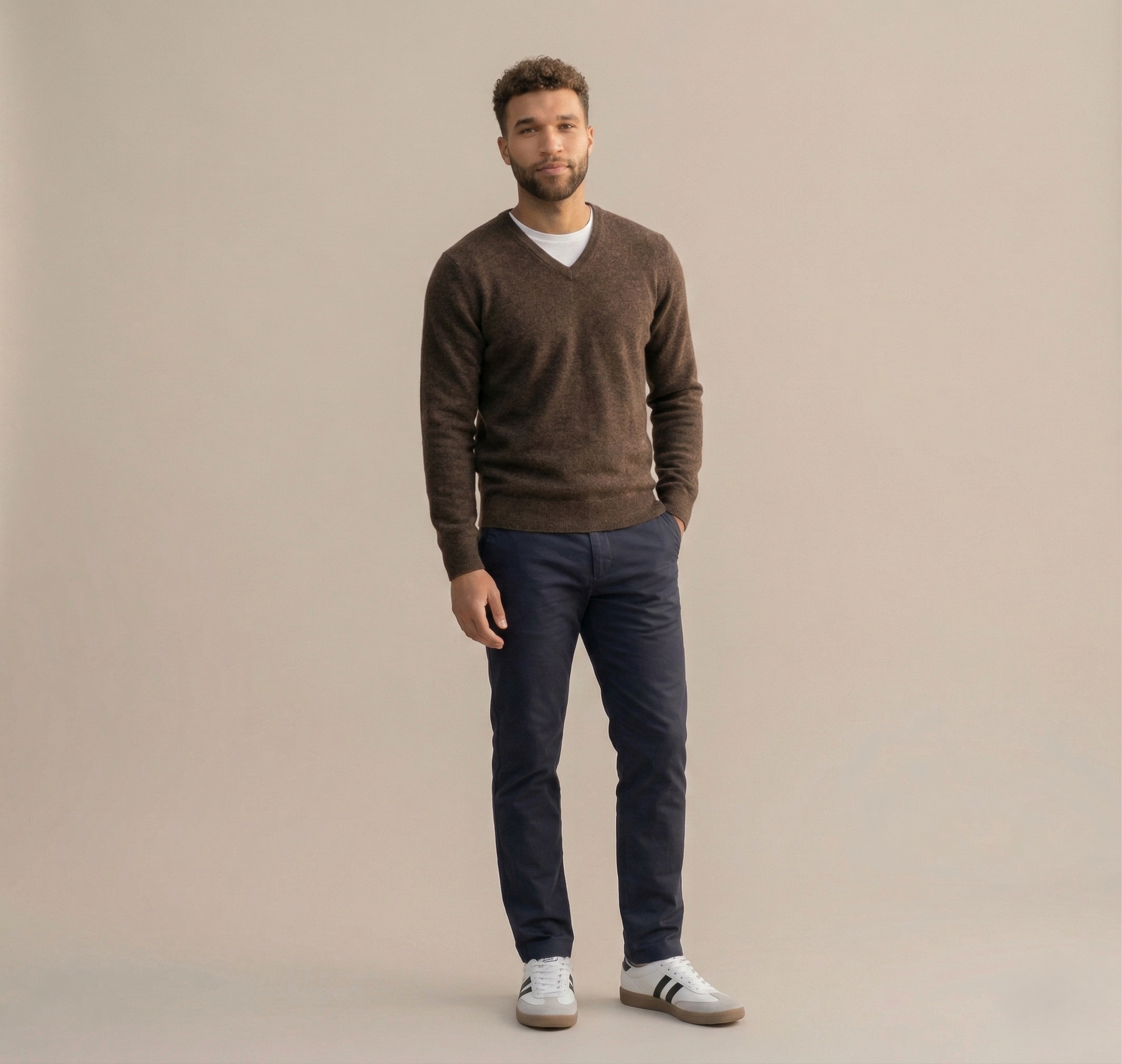 Exclusive Brown Original V-Neck Himalayan Cashmere Sweater