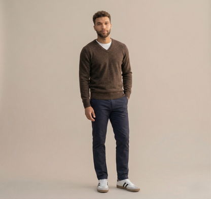 Exclusive Brown Original V-Neck Himalayan Cashmere Sweater