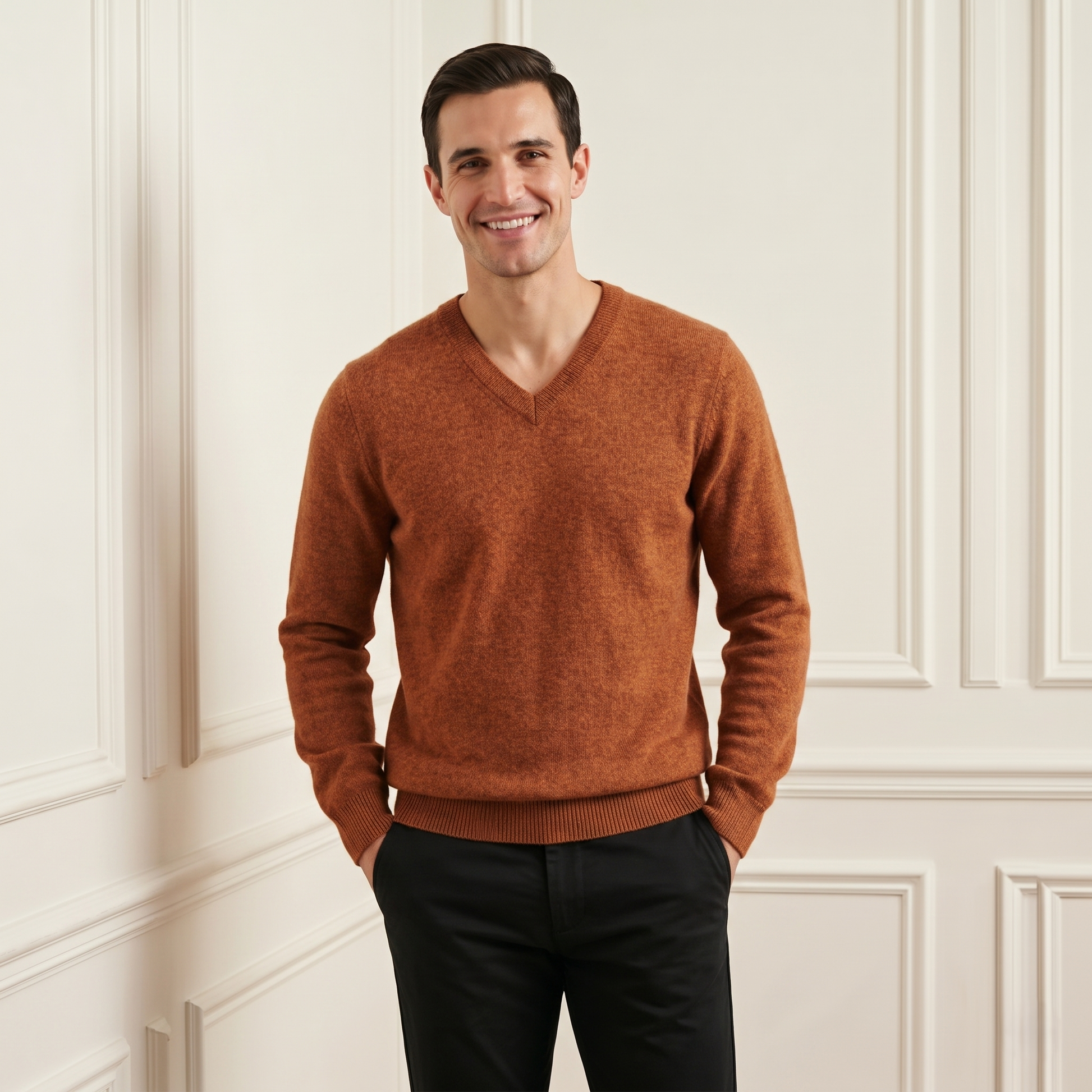 Exclusive Caramel Original V-Neck Himalayan Cashmere Sweater
