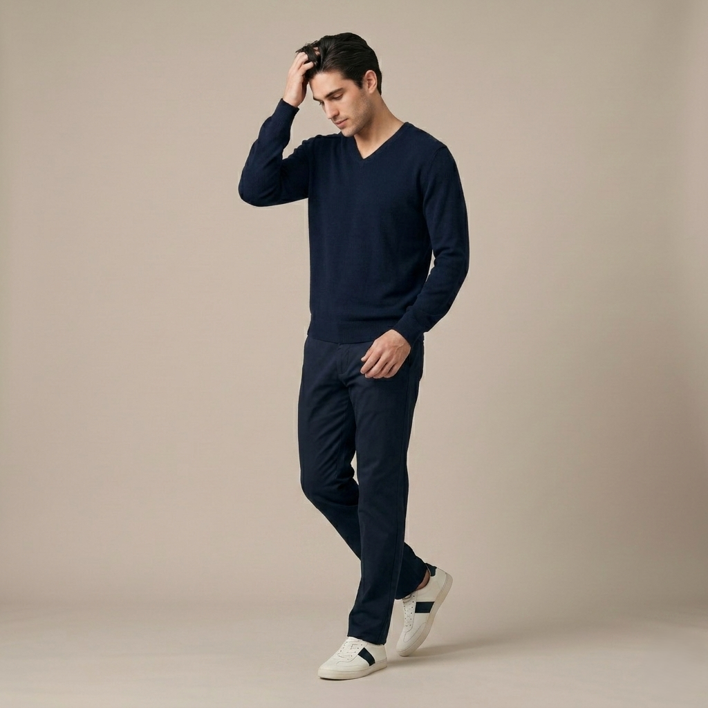 Exclusive Dark Navy Original V-Neck Full sleeve Himalayan Cashmere Sweater for Men