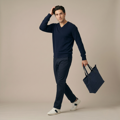 Exclusive Dark Navy Original V-Neck Himalayan Cashmere Sweater