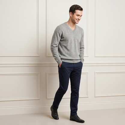 Exclusive Heather Gray Original V-Neck Himalayan Cashmere Sweater