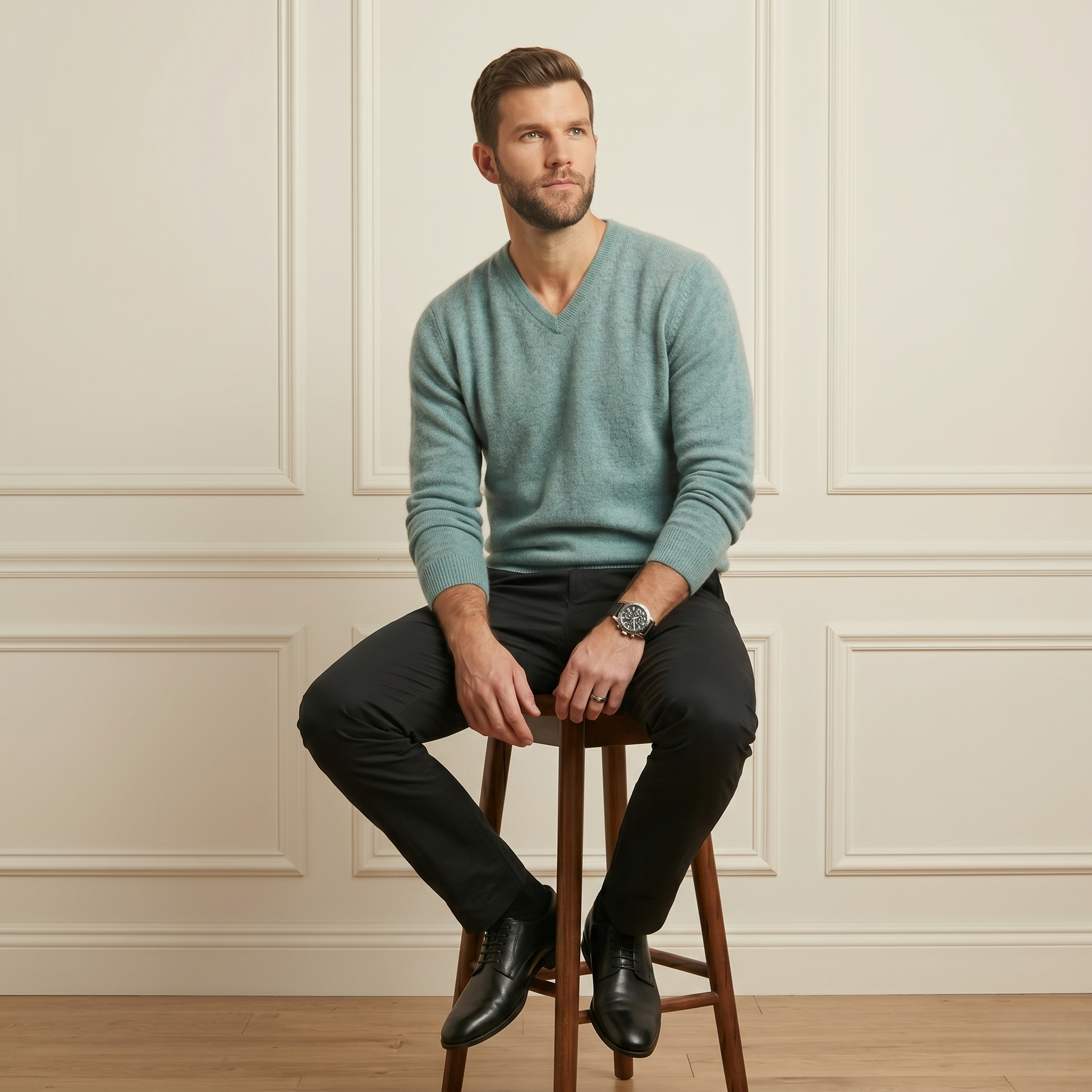 Exclusive Heathered Jade Original V-Neck Himalayan Cashmere Sweater