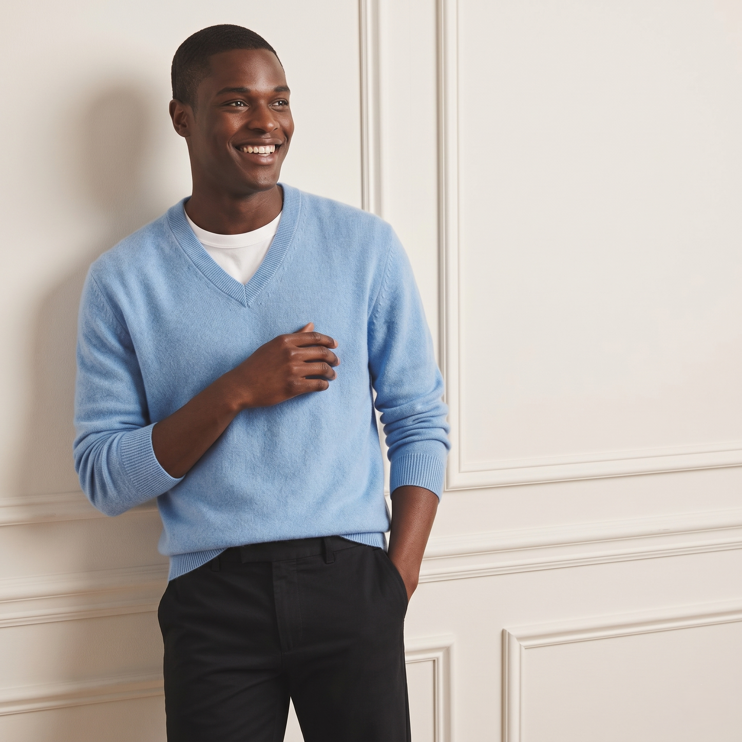 Exclusive Sky blue Original V-Neck Full Sleeve Himalayan Cashmere Sweater