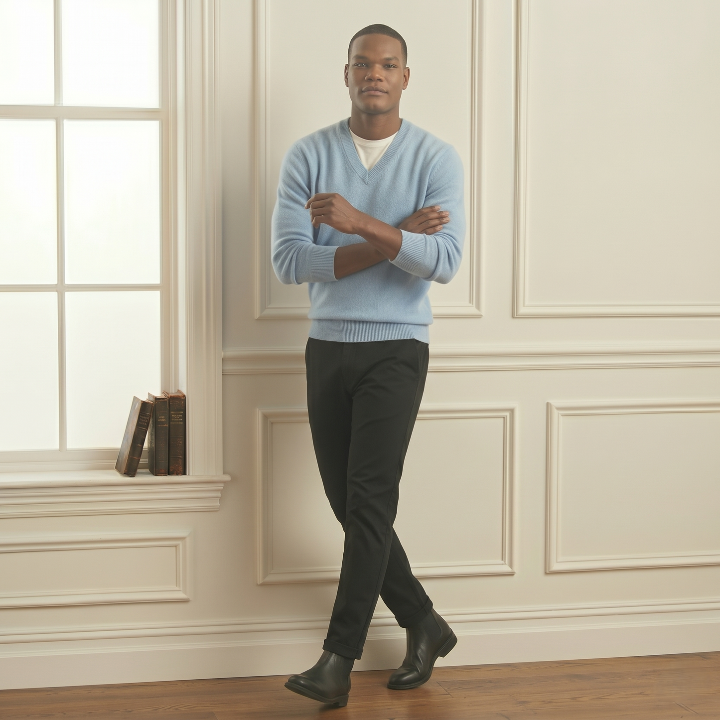 Exclusive Sky blue Original V-Neck Full Sleeve Himalayan Cashmere Sweater for Men