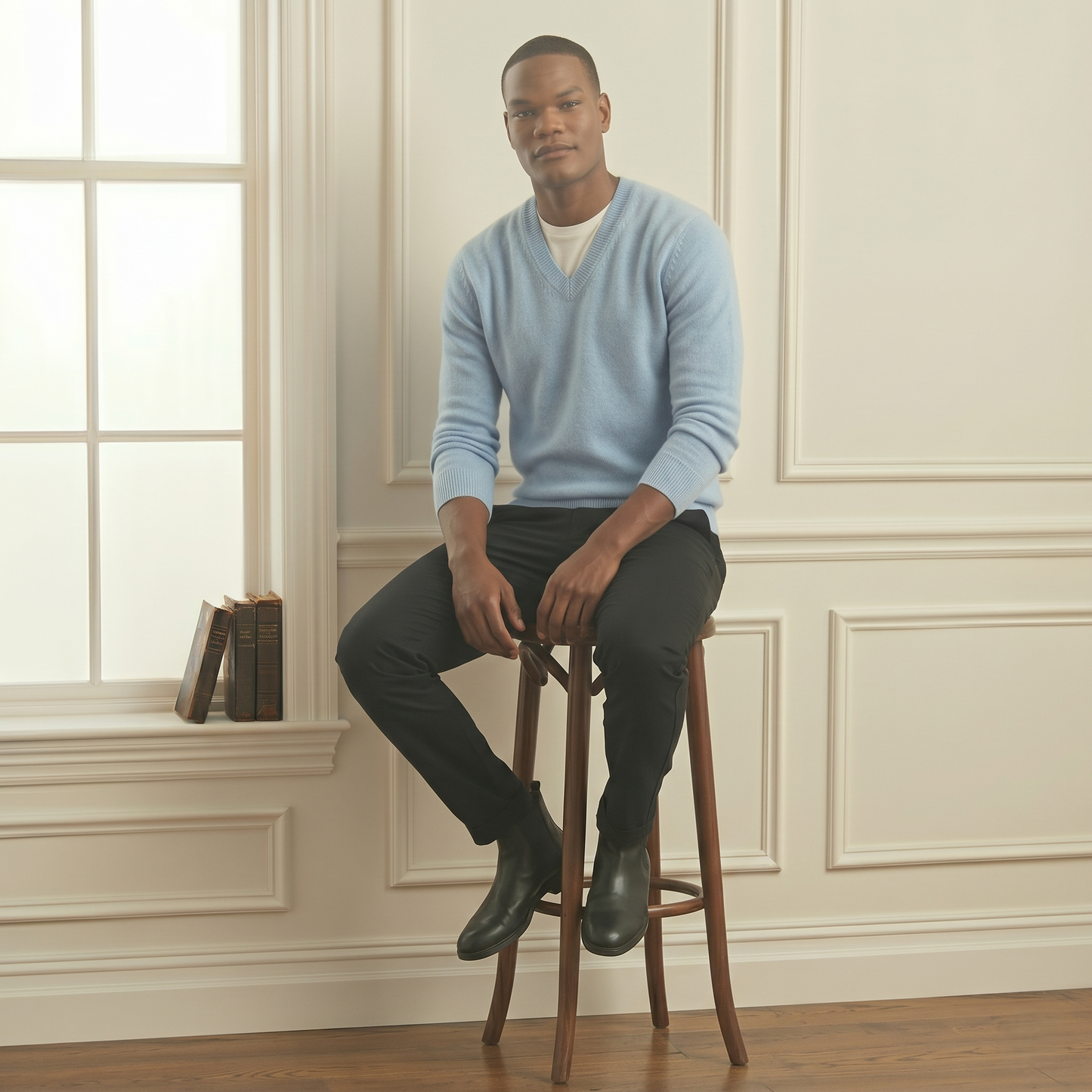 Exclusive Sky blue Original V-Neck Himalayan Cashmere Sweater