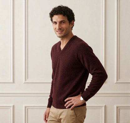 Exclusive Wine Red Original V-Neck Himalayan Cashmere Sweater