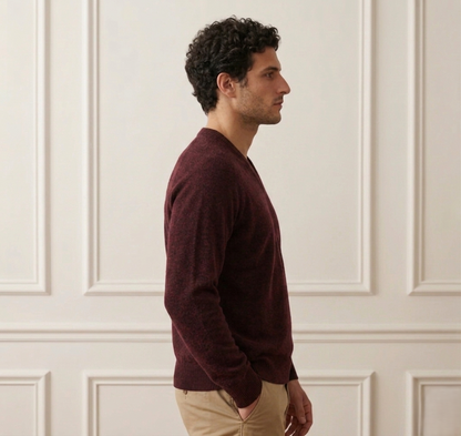 Exclusive Wine Red V-Neck Himalayan Cashmere Sweater