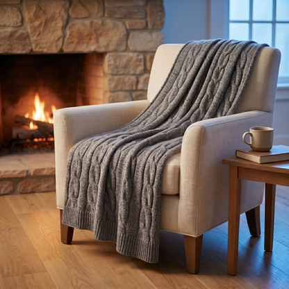 Heirloom Cable-Knit Pure Himalayan Cashmere Throw