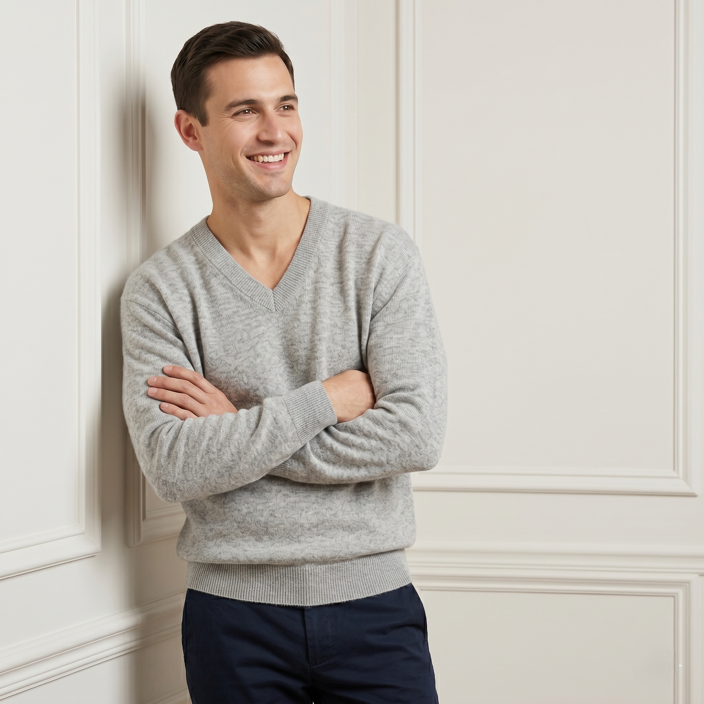 Executive V-Neck Undyed Himalayan Cashmere Sweater