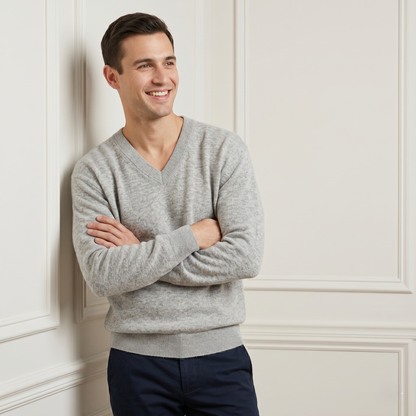 Executive V-Neck Undyed Himalayan Cashmere Sweater
