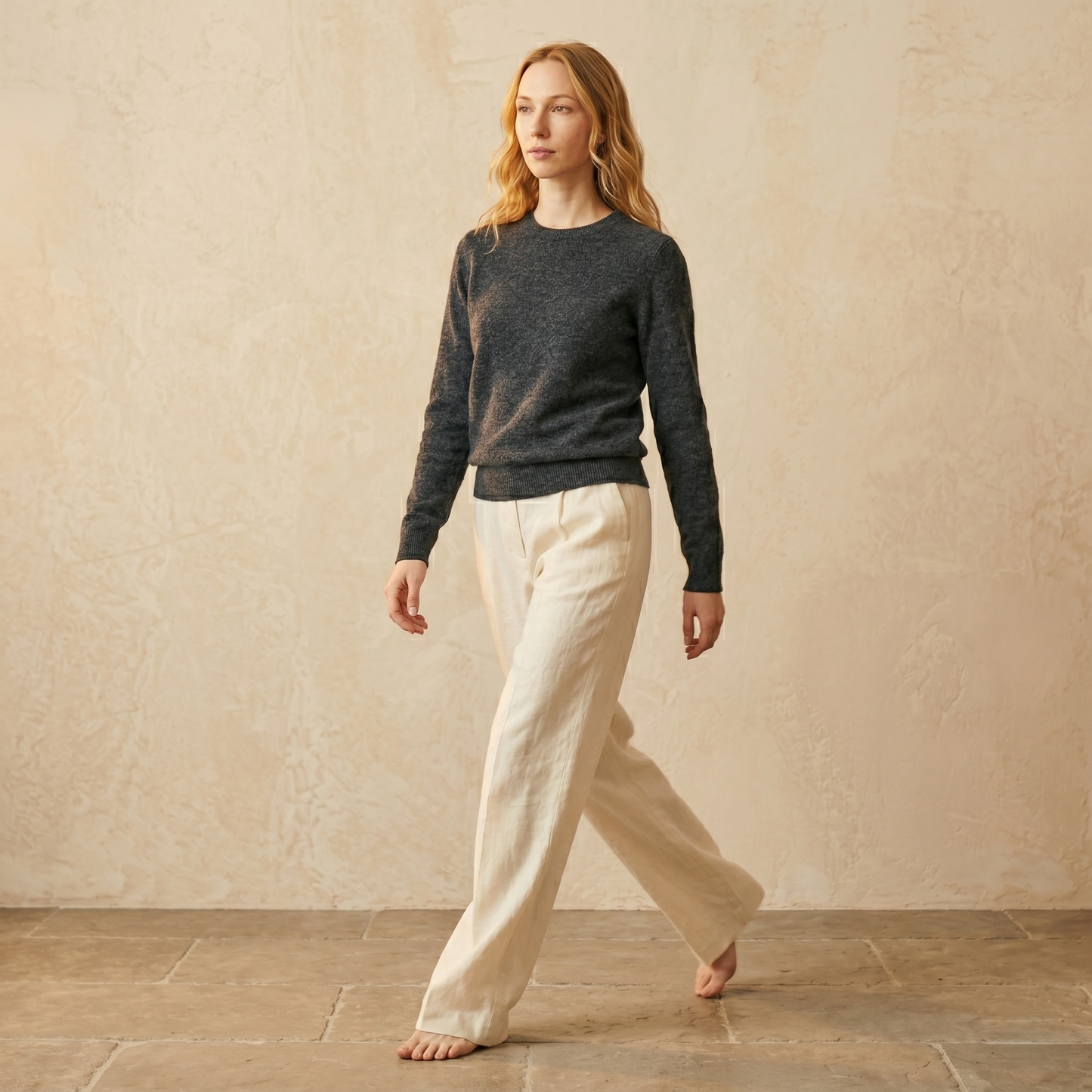 Crewneck Undyed Cashmere Sweater For Women