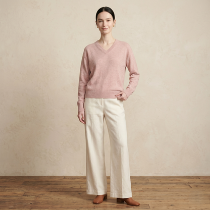 V-Neck Himalayan Cashmere Sweater For Women