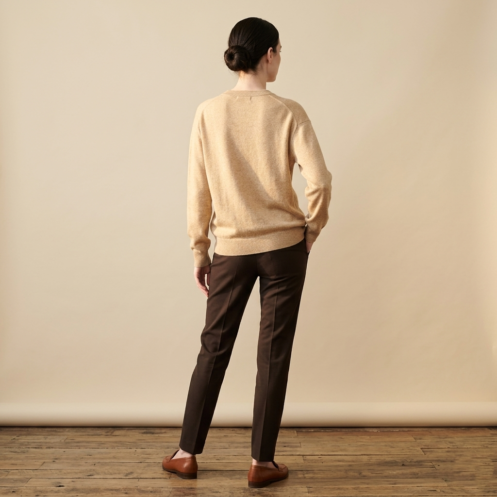 V - Neck Undyed Cashmere Sweater For Women