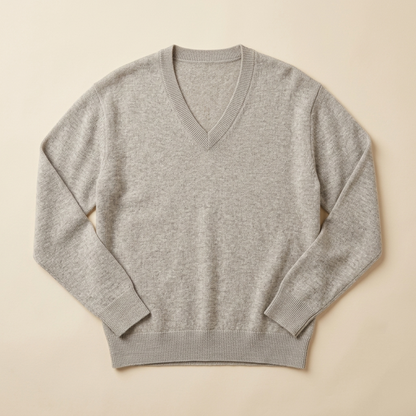 V - Neck Undyed Cashmere Sweater For Women