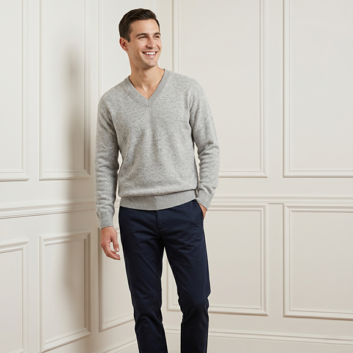 Executive V-Neck Undyed Himalayan Cashmere Sweater