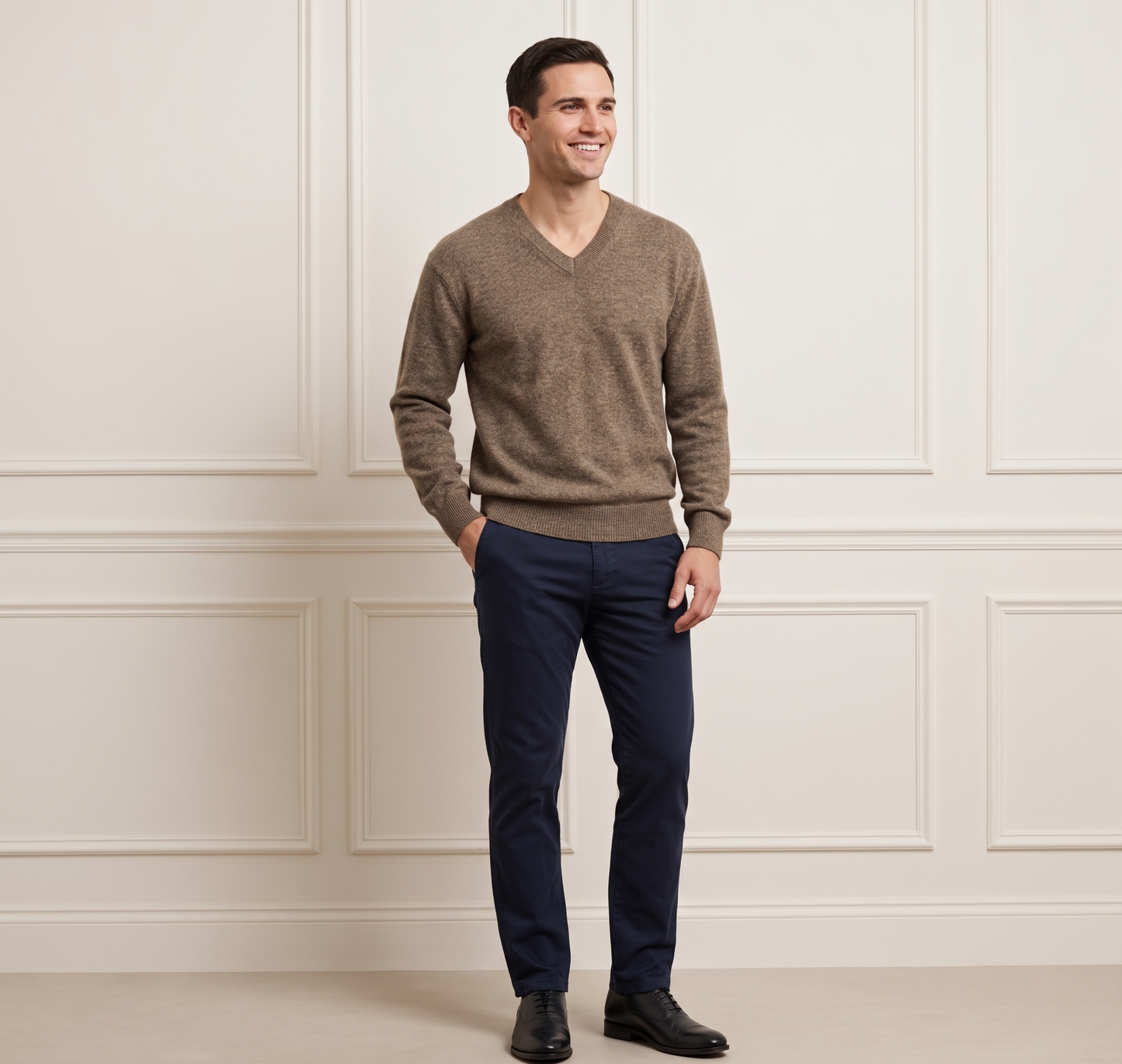 Executive V-Neck Undyed Himalayan Cashmere Sweater