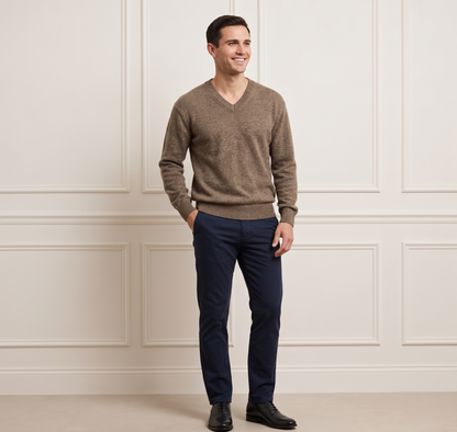Executive V-Neck Undyed Himalayan Cashmere Sweater