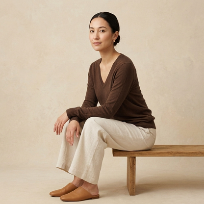V-Neck Himalayan Cashmere Sweater For Women