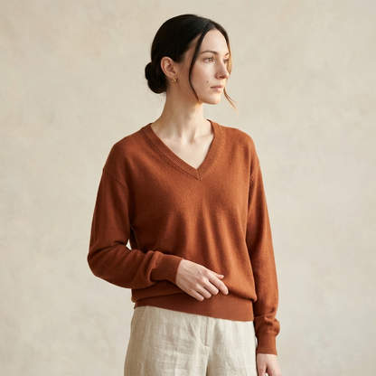 V-Neck Himalayan Cashmere Sweater For Women